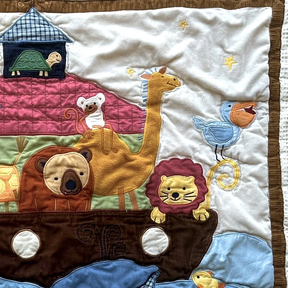 Noah’s Ark 33” x 44” Animal Appliqué Quilt Blanket – Colorful & Textured